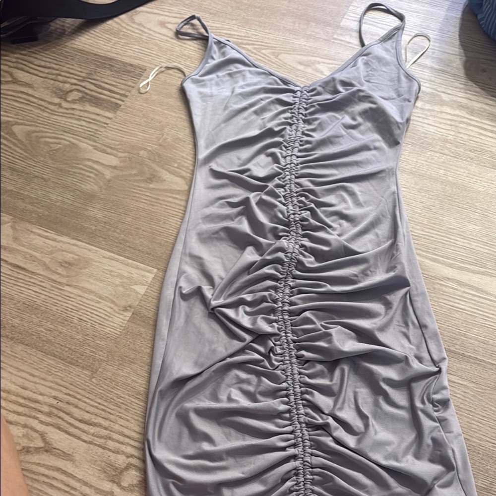 Fashion Nova Gray Ruched Bodycon Mini Dress
